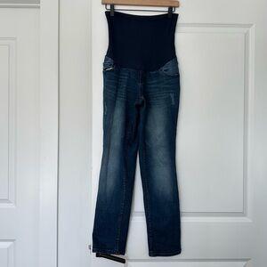 Indigo Blue (S) Maternity Full Panel Dark Wash Stretch Denim Blue Jeans